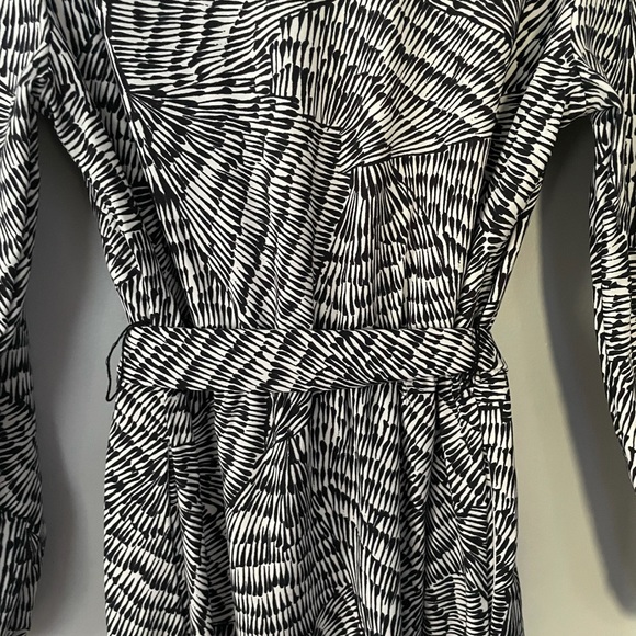 A New Day Black + White Wrap Midi Dress with Adjustable Tie Belt - Picture 11 of 12